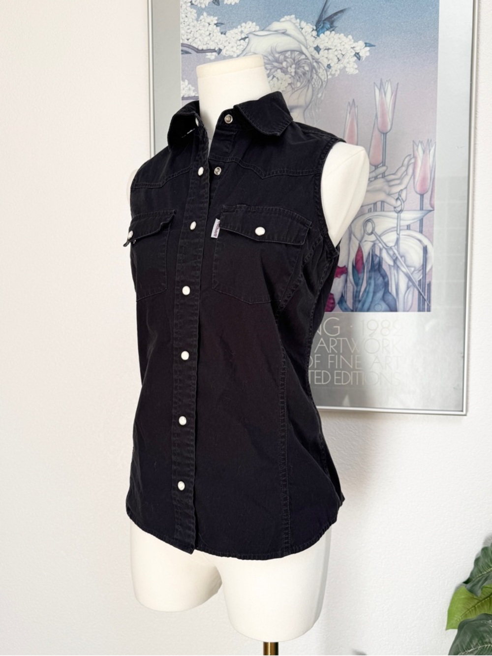Carhartt Classic Black Sleeveless Chambray Western Button-Up Snap Shirt S Cotton - Picture 2 of 6